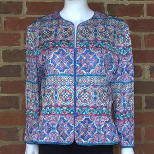 Adrianna Papell | 100% Silk | Moroccan Style Patterned Silk Jacket | Size 14/6/8